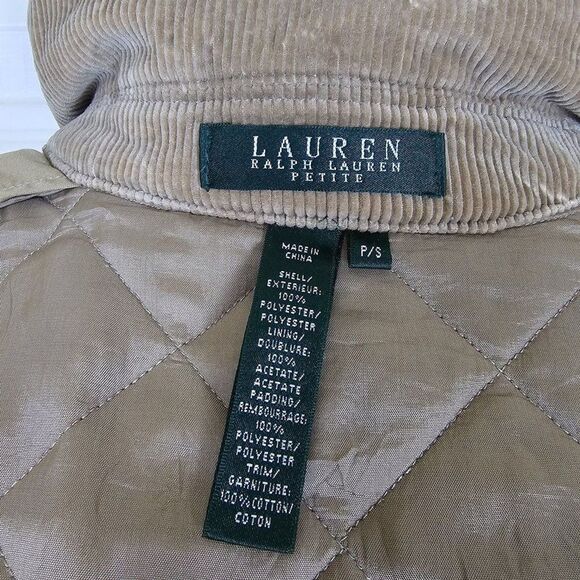 Lauren Ralph Lauren Womens Tan Quilted Corduroy Full Zip Jacket Size PS - Picture 11 of 11